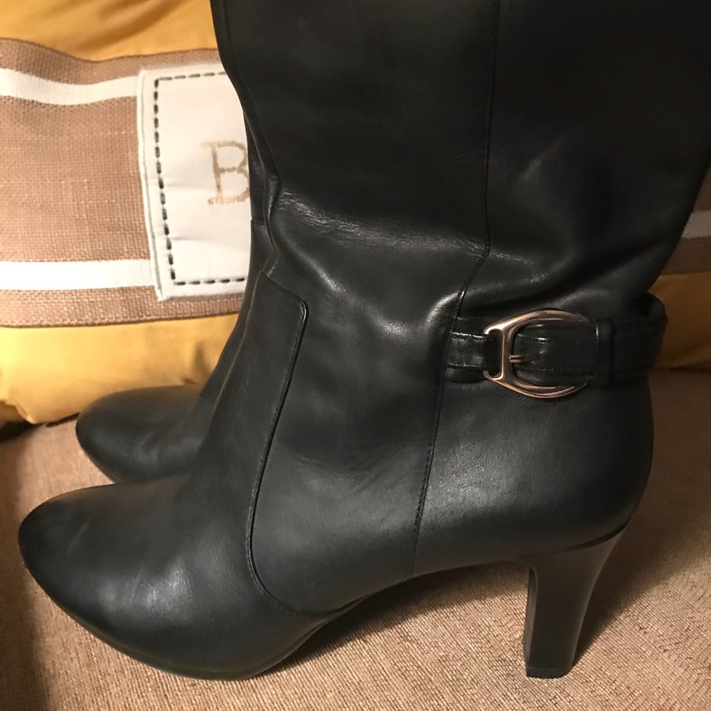 Anne Klein tall heeled black leather boots sz 9.5